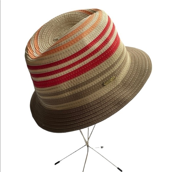 CALVIN Klein natural coral peach stripe summer hat. - Picture 2 of 12